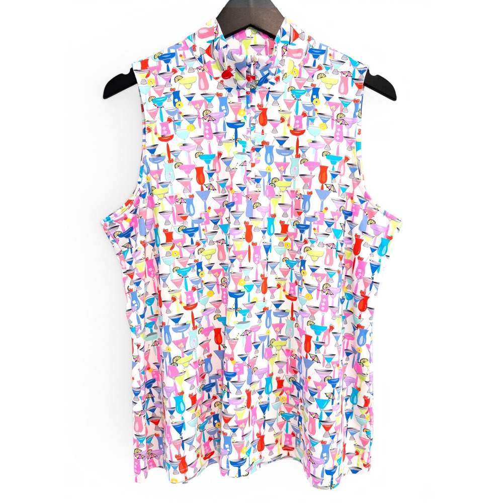 Beachtime Sleeveless Top Women XL Martini Cocktail Print Tropical Beachy Kitsch